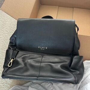 NEW Elkie & Co Black Genuine Leather Milan Diaper Backpack